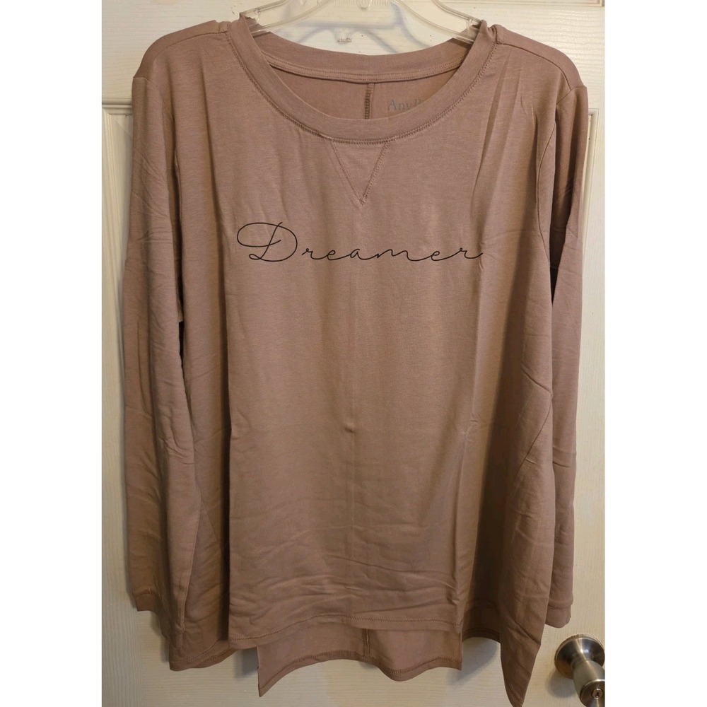 Any Body Long Sleeve T-Shirt Brown "Dreamer" Size L